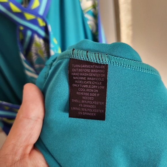 HaleBob dress womens size XS printed cross neckline mini dress blue green white - Picture 2 of 5